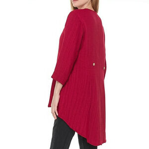 Soft Surroundings Women Tunic Jacket Size L Red Textured Asymmetrical 3/4 Sleeve